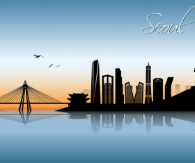 Beautiful waterfront city scenery vector set 08