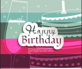 Birthday cake with cup birthday card vector 01
