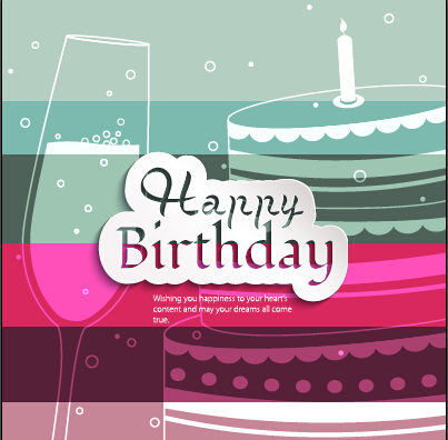 Birthday cake with cup birthday card vector 01