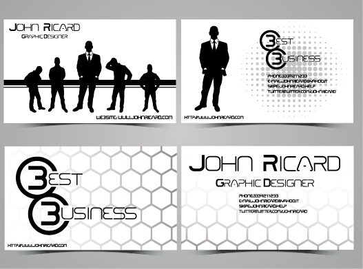 Black and white style people business cards vector 02
