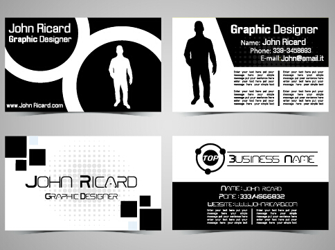 Black and white style people business cards vector 03