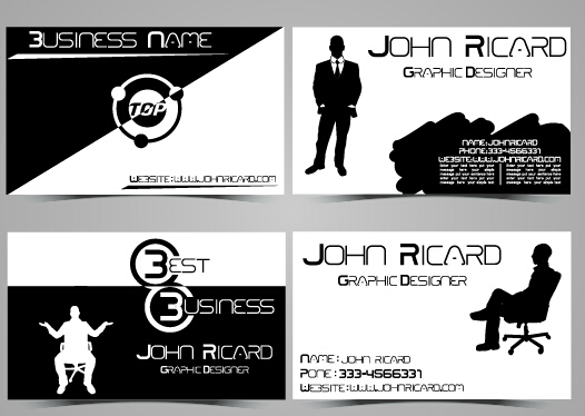 Black and white style people business cards vector 04