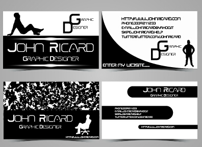 Black and white style people business cards vector 05