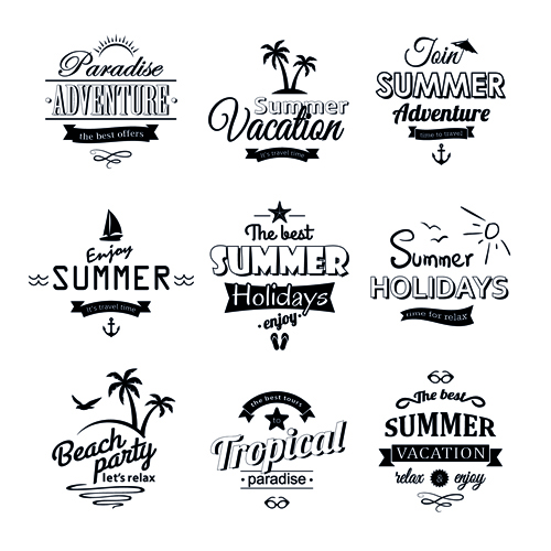 Black summer holiday labels vector 01