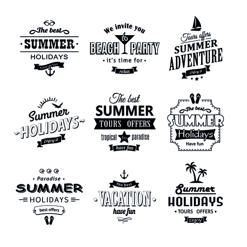 Black summer holiday labels vector 02