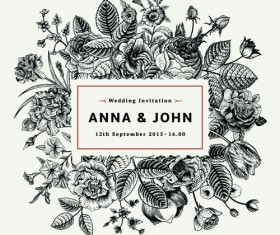 Black with white floral card background vector 04