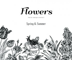 Black with white floral card background vector 05