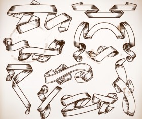 Blank hand drawn ribbon retro style vector