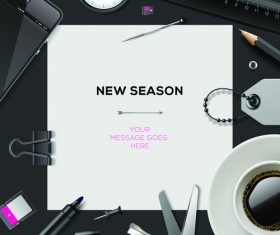 Blank paper and school supplies vector background 01