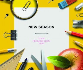 Blank paper and school supplies vector background 02