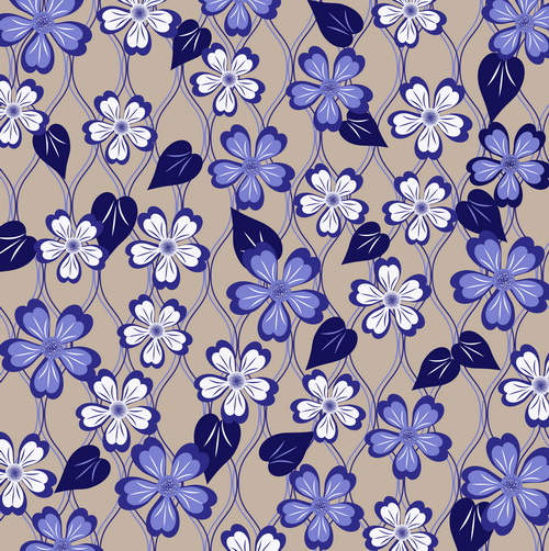 Blue floral seamless pattern vector material