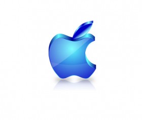 Blue glass textured apple icon design vector