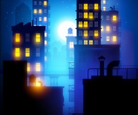 Brightly lit midnight city vector background 01