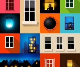Brightly lit midnight city vector background 02