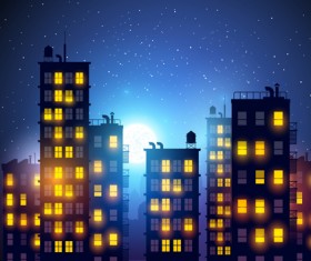 Brightly lit midnight city vector background 03