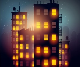 Brightly lit midnight city vector background 04
