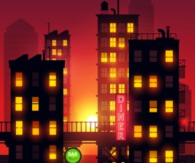 Brightly lit midnight city vector background 06