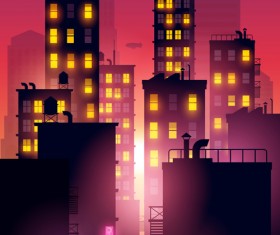 Brightly lit midnight city vector background 07