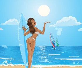 Charming sun beach design vector background 01