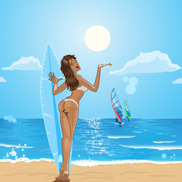 Charming sun beach design vector background 01
