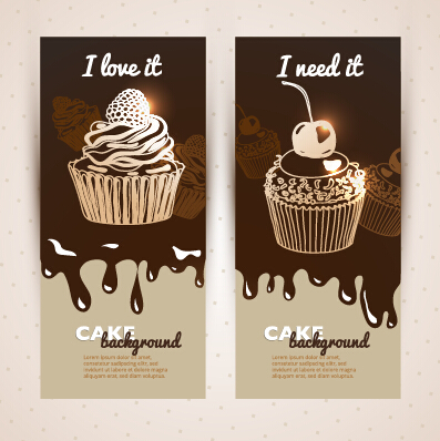 Chocolate with cupcake banners background vector 02