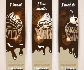 Chocolate with cupcake banners background vector 03
