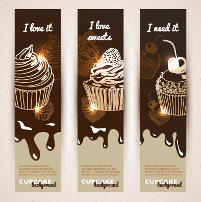 Chocolate with cupcake banners background vector 03