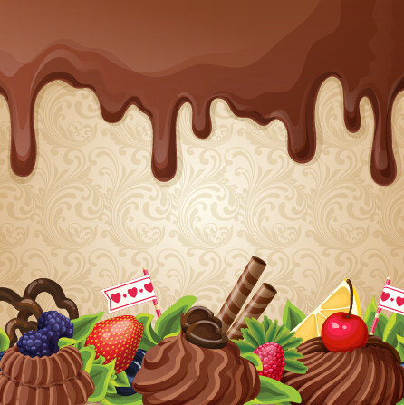 Chocolate with dessert sweets vector background 02