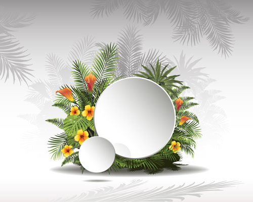 Circle paper and tropical plants vector background 02