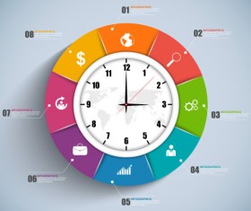 Clock with infographics design vector