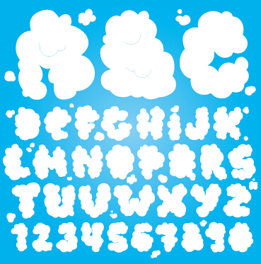 Cloud numbers and alphabet vector graphics