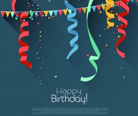 Colored confetti with happy birthday gray background vector 01