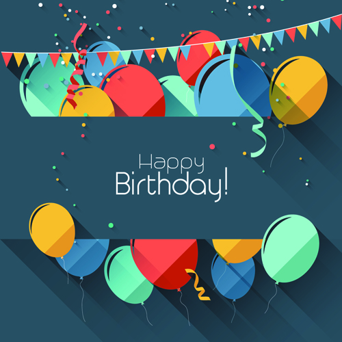 Colored confetti with happy birthday gray background vector 02