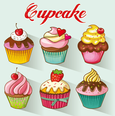Colored cupcake cute design vector 01 free download