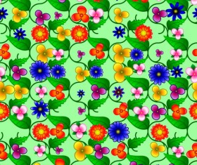Colored flower with green leaf vector seamless pattern