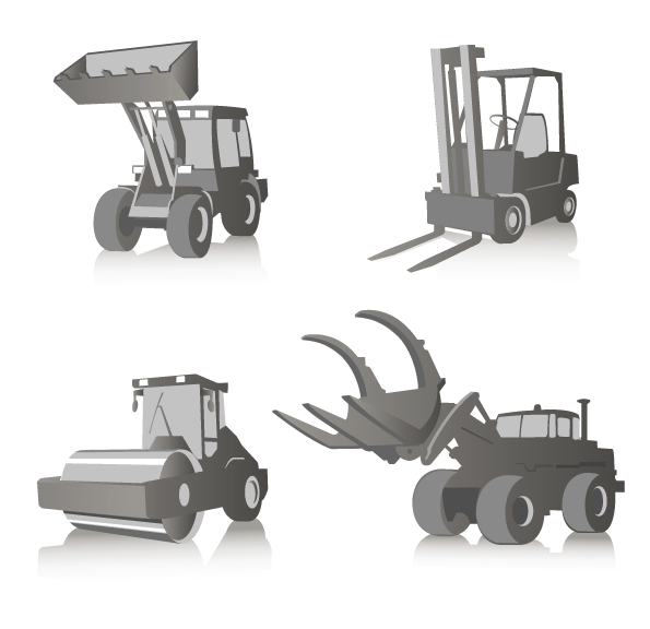 Construction vehicles design vector set
