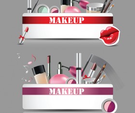 Cosmetics with makeup vector banners set