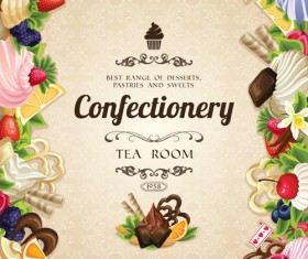 Creative confectionery with sweet background vector 01