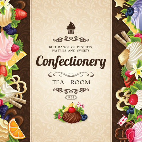 Creative confectionery with sweet background vector 02