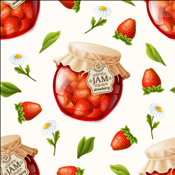 Creative jam jar with fruit vector seamless pattern 02