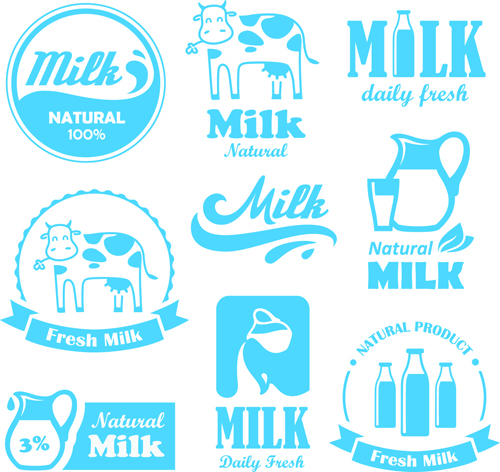 Creative milk labels with logos design vector 02