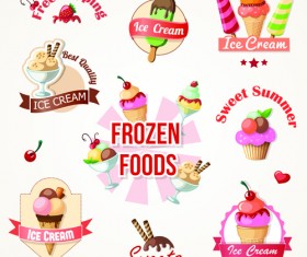 Cute Ice cream logos and labels vector 01