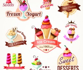 Cute Ice cream logos and labels vector 02