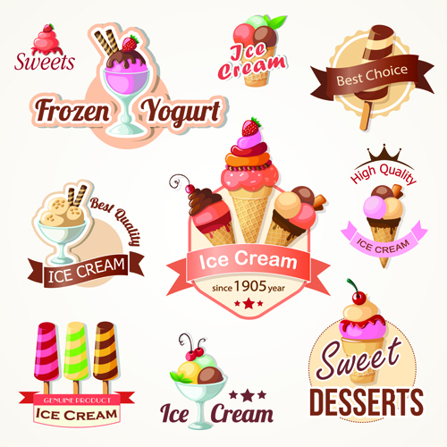 Cute Ice cream logos and labels vector 02