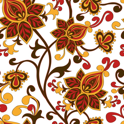 Cute floral ornaments vector seamless pattern 02