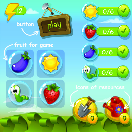 Cute game button and other design elements 03