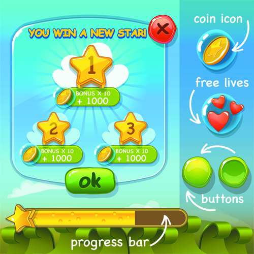 Cute game button and other design elements 04
