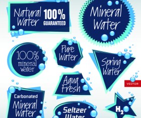 Dark blue natural water labels design vector