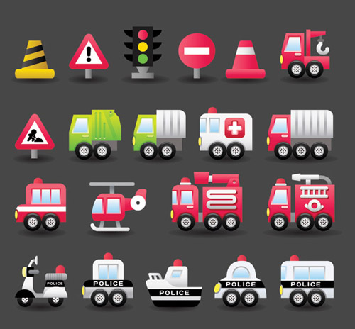 Different transportation Icons vector material 04