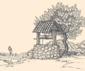 Drawing landscape countryside vector set 01